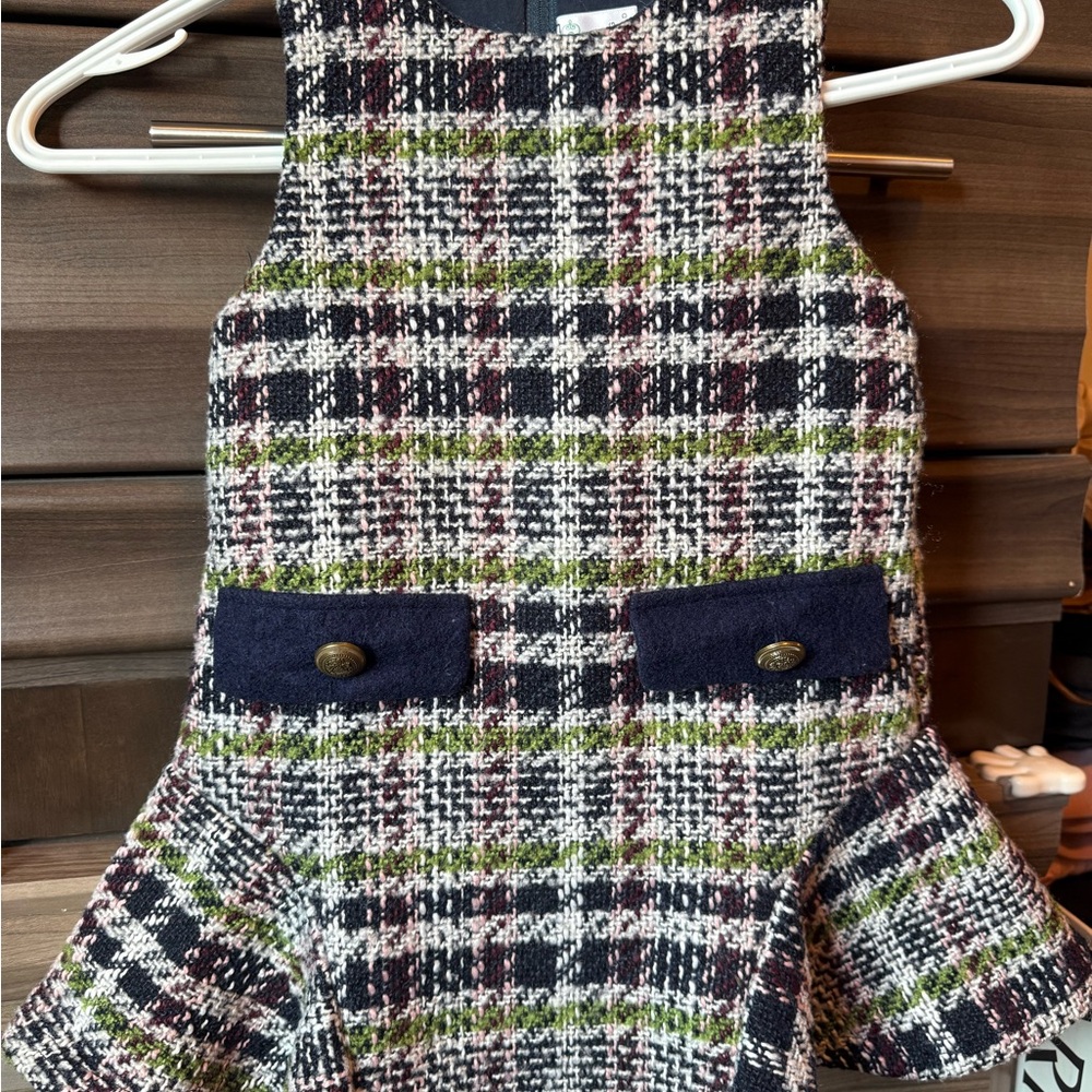 Plaid Kids Dress with Pocket Details